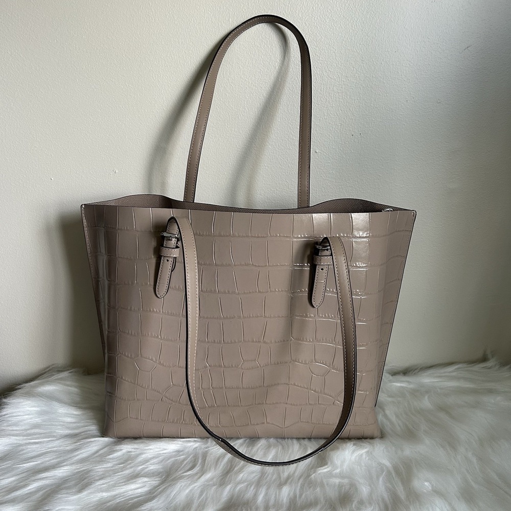 Coach Mollie Tote Taupe Crocodile Embossed Leather Shoulder Bag 1665 - Picture 2 of 16
